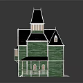 Two Story Detached Villa With Green Exterior White Trim Gabled Roof And Front Porch