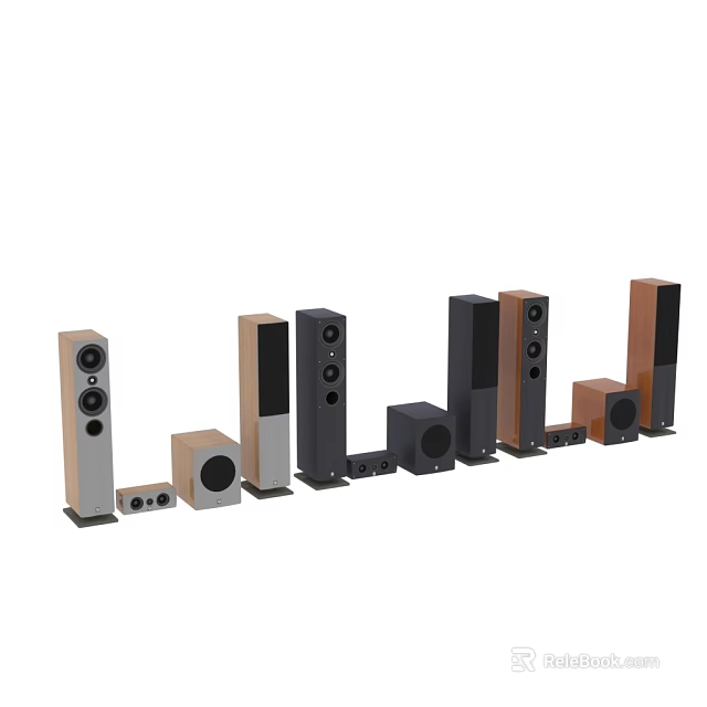 Different Styles Of Audio Speakers Including Floorstanding And Subwoofer Units With Various Designs 3d model 
