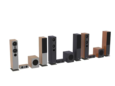 Different Styles Of Audio Speakers Including Floorstanding And Subwoofer Units With Various Designs 3d model