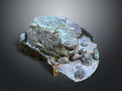 Natural Rustic Wood and Stone Decorative Elements with Large Boulder Small Rocks and Textured Base 3d model