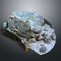 Natural Rustic Wood and Stone Decorative Elements with Large Boulder Small Rocks and Textured Base