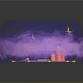 Cartoon Scene With Purple Cloud Magic Circle Cards Pink Candles And Golden Stars