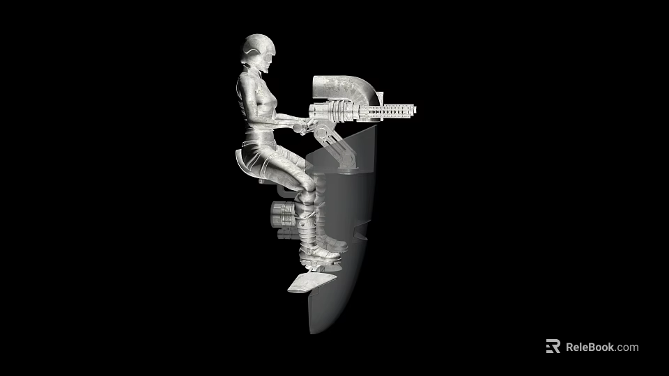 Functional Vehicle With Mechanical Arm Seated Human Operator Silver Gray Design On Black Background 3d model 