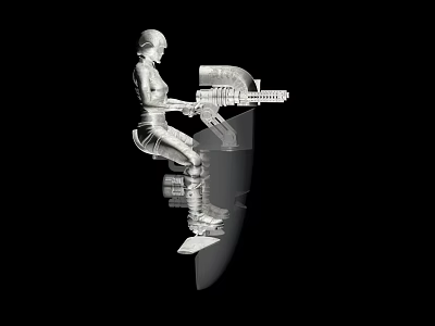 Functional Vehicle With Mechanical Arm Seated Human Operator Silver Gray Design On Black Background 3d model