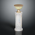 White Textured Marble Pedestal Featuring Golden Bowl Top For Decorative