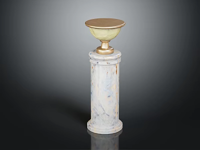 White Textured Marble Pedestal Featuring Golden Bowl Top For Decorative 3d model
