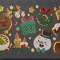 Festive Christmas Decorative Elements With Reindeer Wreath Gift Box Snowman And Cake