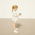 Woman Holding Green Object And Stuffed Toy In White Top Grey Shorts And White Shoes