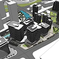 Modern Urban Cityscape With Tall Buildings Roads Green Areas And Water Pool