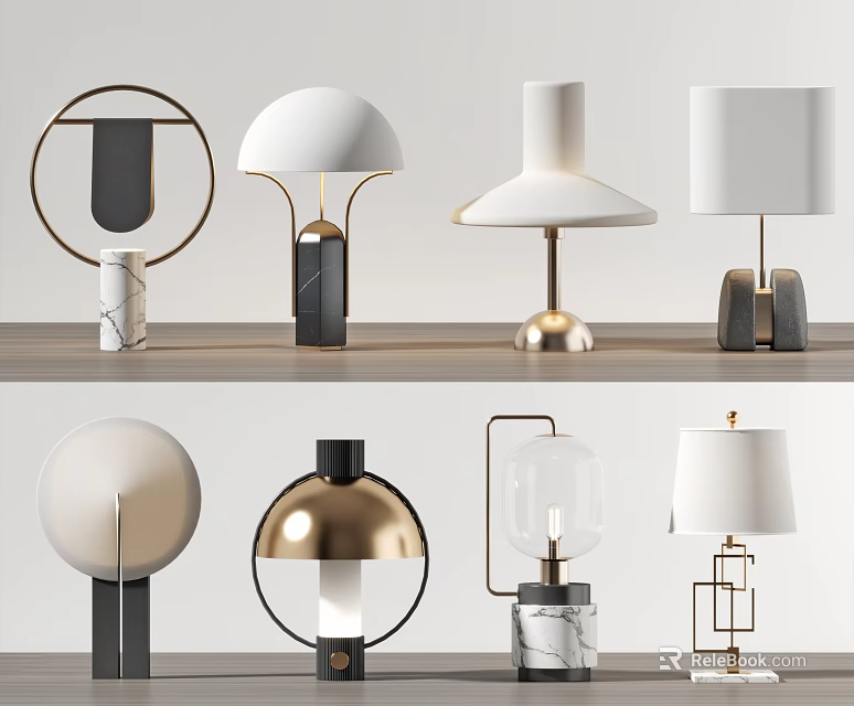 Modern Table Lamps With Various Designs Including Marble Bases And Metal Frames 3d model 