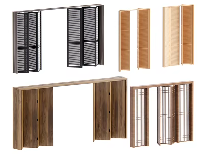 Modern Folding Doors with Various Wooden Designs and Lattice Patterns for Home Use 3d model