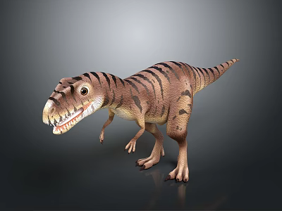 3D Dinosaur Character With Striped Skin Open Mouth And Sharp Teeth 3d model 3D Dinosaur Character With Striped Skin Open Mouth And Sharp Teeth 3d model