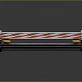Red White Striped Road Barrier With Yellow Warning Lights And Metal Frame For Traffic Control