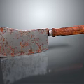 Rusty Kitchen Cleaver with Wooden Handle on Smooth Surface and Reflection 3d model