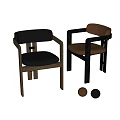 Modern Wooden Frame Dining Chairs With Black And Brown Leather Seats And Armrests