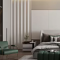 Modern Bedroom Interior Design With Green Bench Nightstands Decorative Pillows And Pendant Light