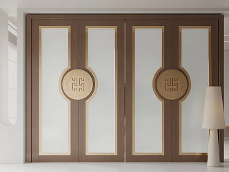 New Chinese style double door sliding door glass door kitchen door 3d model