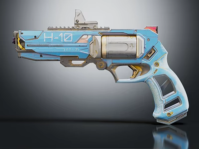 Blue H10 Sci Fi Pistol With Tactical Sight And Ergonomic Grip Details 3d model
