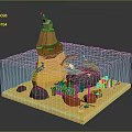 3D Building Model Structure With Tower On Layered Base Featuring Water Plants And Stones 3d model