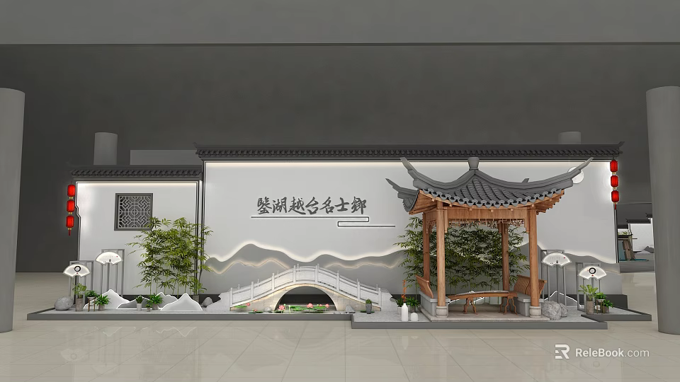 Ancient Chinese Architecture Featuring Traditional Pavilion Stone Bridge And Landscape Elements 3d model 