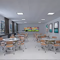 School Classroom Interior With Modern Tables Chairs Computers And Educational Wall Decor 3d model
