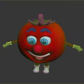 Cute Cartoon Tomato With Smiling Face Green Leaves Arms And Legs