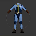 Blue Costume Design With Yellow Trim Brown Gloves Boots And Belt