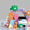 Colorful Hanging Decorations With Flowers And Balloons For Car Event Display Booth
