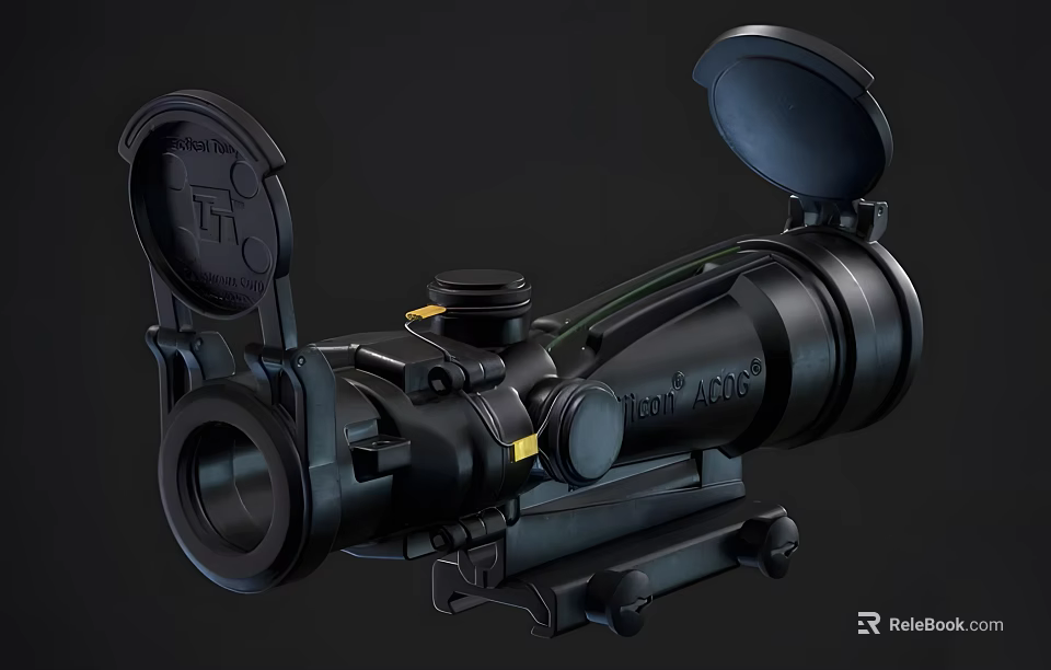 Weapon Tactical ACOG Scope with Flip Up Covers and Black Mount Base Design for Firearms 3d model