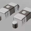 Two White Massage Beds with Brown Linens Square Cushions and Matching Round Stools for Spa