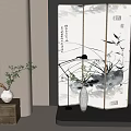 New Chinese Screen Middle Style Trunk Flower Floor Lamp 3d model