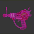Red And Silver Toy Gun With Mechanical Structure Green Circular Part And Yellow Component