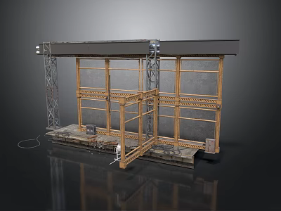Construction Scaffolding Structure With Metal Frames Wooden Planks And Window Frames 3d model