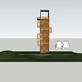 Scenic Observation Tower Standing In Green Grass Field With Trees And Blue Sky