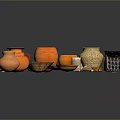 Handcrafted Sculpture Carving Pottery Art With Orange Red Vases Bowls And Decorative Plates