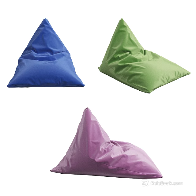 Blue Green Purple Triangle Bean Bag Chairs for Modern Home Decor 3d model 