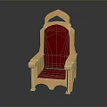 Elegant Golden Chair With Red Cushion And Ornate Armrest Design Details