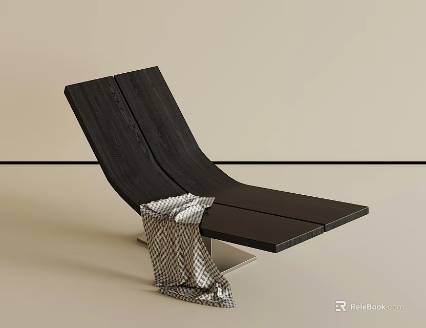 Modern Minimalist Dark Solid Wood Lounge Chair With Soft Woven Blanket For Cozy Indoor Leisure 3d model 