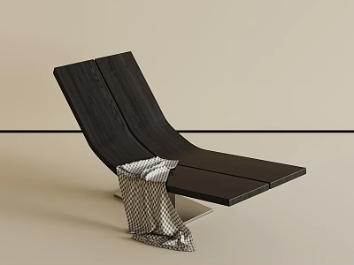 Modern Minimalist Dark Solid Wood Lounge Chair With Soft Woven Blanket For Cozy Indoor Leisure 3d model
