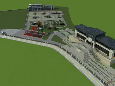 Modern Cultural Center Exterior Design With Green Lawn Parking Area And Entrance Steps 3d model