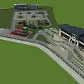 Modern Cultural Center Exterior Design With Green Lawn Parking Area And Entrance Steps