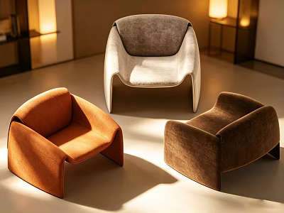 Modern Velvet Armchairs In Orange Gray Brown Tones For Cozy Interior Design 3d model