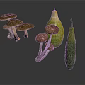 Fresh Assorted Food Ingredients Including Mushrooms Pear And Zucchini On Dark Reflective Surface