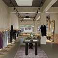 Modern Clothing Store Interior With Purple Door Large Windows Counter And Pendant Light