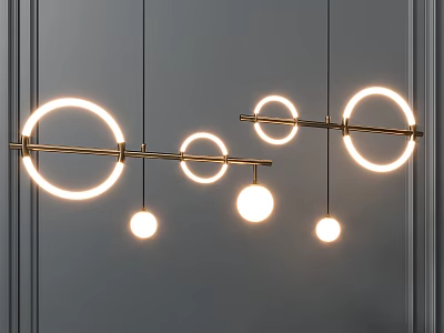 Illuminated Modern Luxury Chandelier with Circular Rings Spherical Lights and Metal Frame 3d model