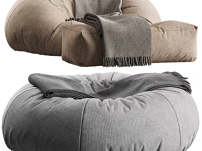 Cozy Soft Bean Bag Sofa In Brown And Gray With Warm Blanket For Living Room 3d model