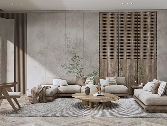 Quiet living room sofa tea table multi-person sofa 3d model