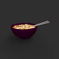 Dinnerware Set with Purple Bowl Filled With Cereal And Silver Spoons