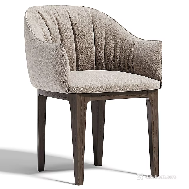Modern Beige Fabric Dining Chair With Pleated Backrest And Sturdy Wooden Legs 3d model 