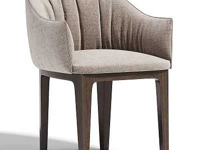 Modern Beige Fabric Dining Chair With Pleated Backrest And Sturdy Wooden Legs 3d model